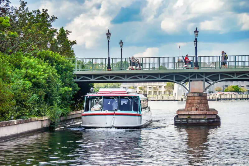 Friendship Boat going to EPCOT under a bridge