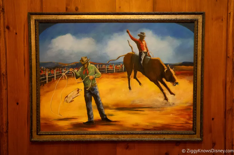 bull riding painting at Whispering Canyon Wilderness Lodge