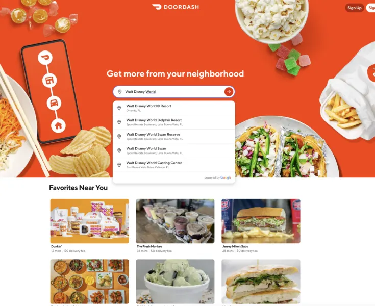 DoorDash ordering food at Walt Disney World