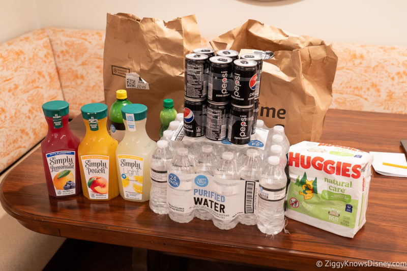 Groceries on the table at Disney World resort