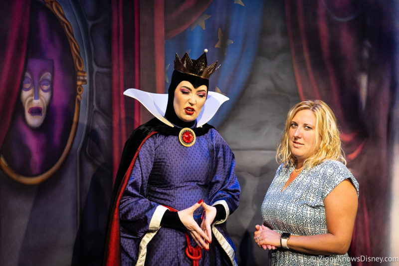 Steph with the Wicked Queen from Snow White at Story Book Dining Disney's Wilderness Lodge