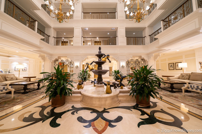 The Villas at Disney's Grand Floridian Resort & Spa with penguins in the fountain