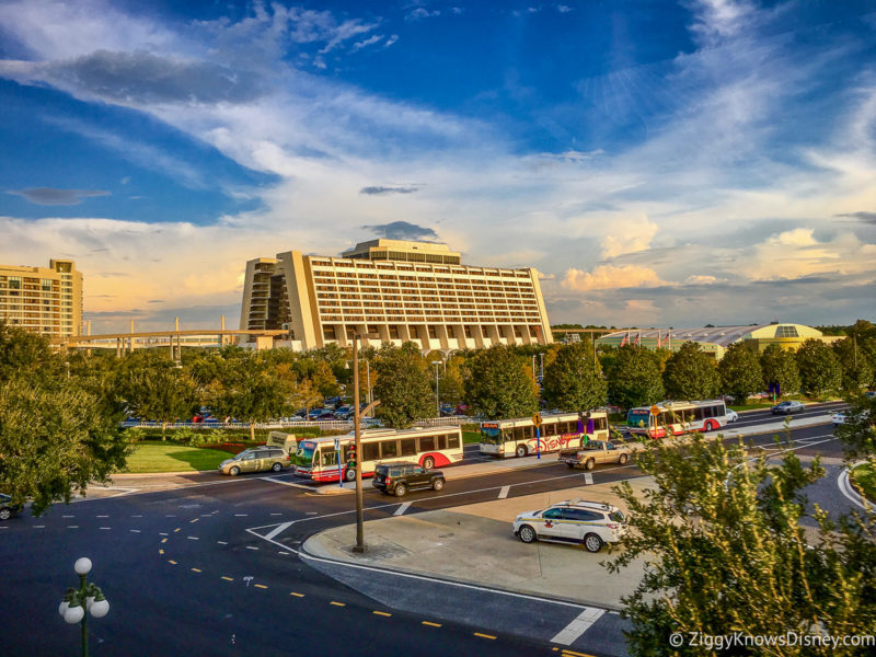 Disney's Contemporary Resort golden hour with buses