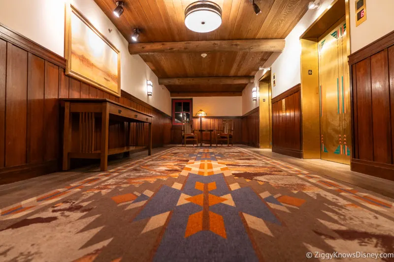 Hallway and elevators at Disney's Wilderness Lodge