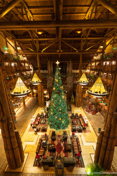 Disney's Wilderness Lodge lobby at Christmas