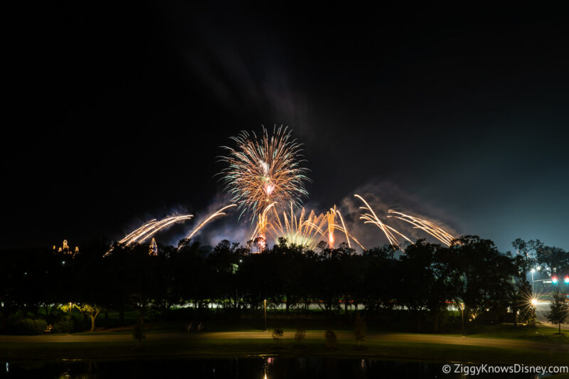 view of EPCOT fireworks from Riviera Resort balcony