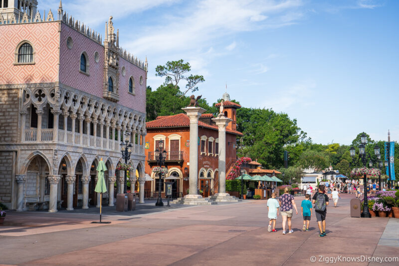 walking through Italy pavilion EPCOT