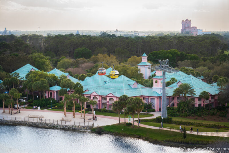 Disney's Caribbean Beach Resort with the Skyliner above