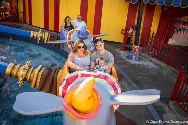 taking baby on Dumbo the Flying Elephant Magic Kingdom