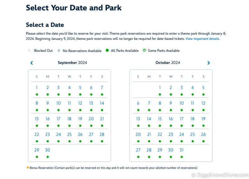 Park Pass Reservation calendar for Annual Passholders