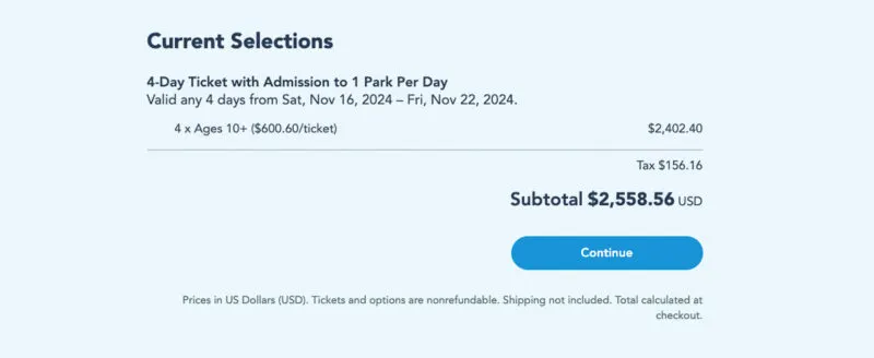 Disney World ticket prices