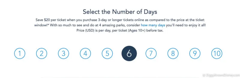 Select the number of days Disney tickets