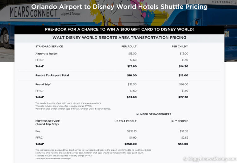 Mears Connect Driven by Sunshine Shuttle to Disney World Prices
