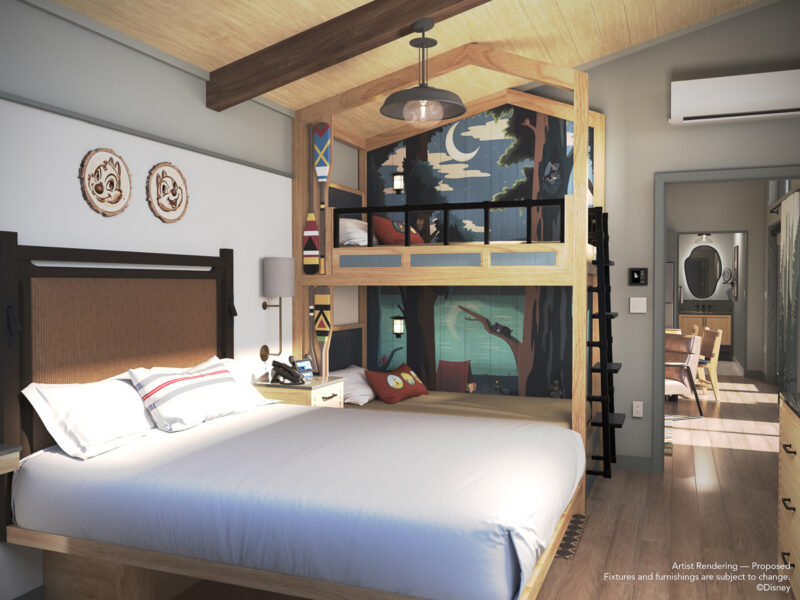 inside bedroom of new Fort Wilderness cabins