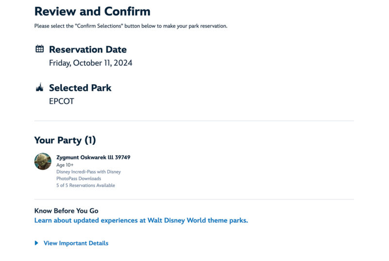 review and confirm park reservations