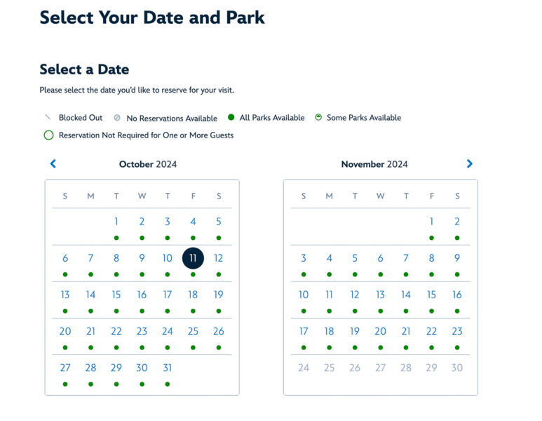 select your date and park reservations