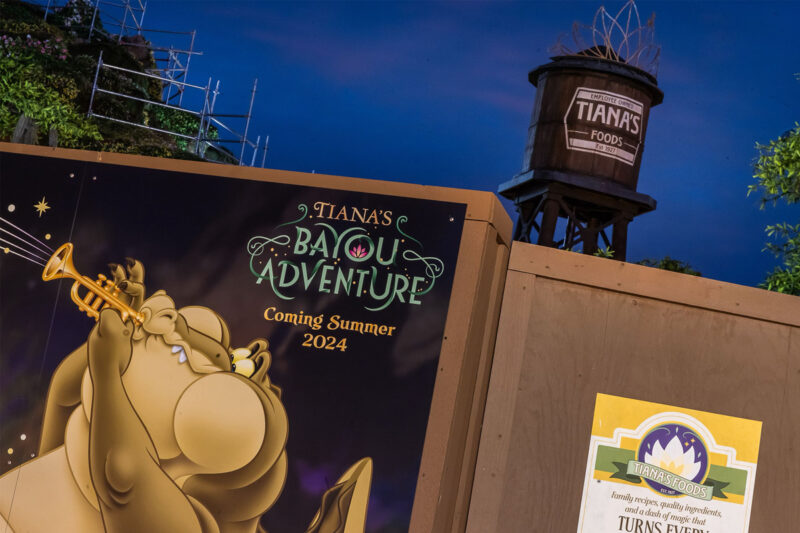 Opening Soon sign Tiana's Bayou Adventure Magic Kingdom