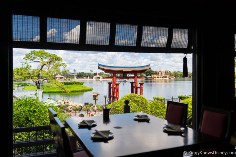 looking at the Japan gate through the window of restaurant in EPCOT