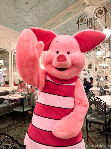 Piglet waving hi at Crystal Palace restaurant Magic Kingdom
