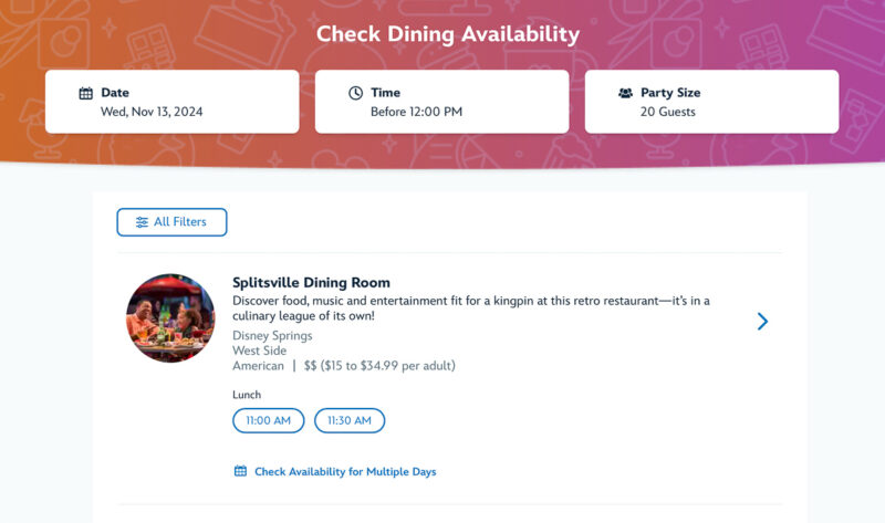 making Advance Dining Reservations WDW for a large part