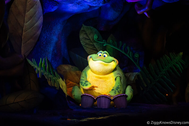 Frog audio animatronic in Tiana's Bayou Adventure Magic Kingdom