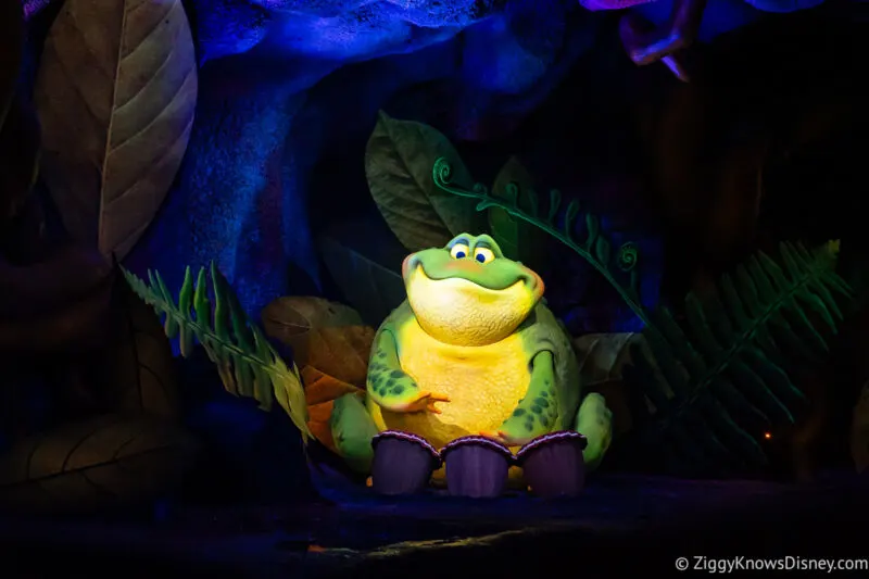 Frog audio animatronic in Tiana's Bayou Adventure Magic Kingdom