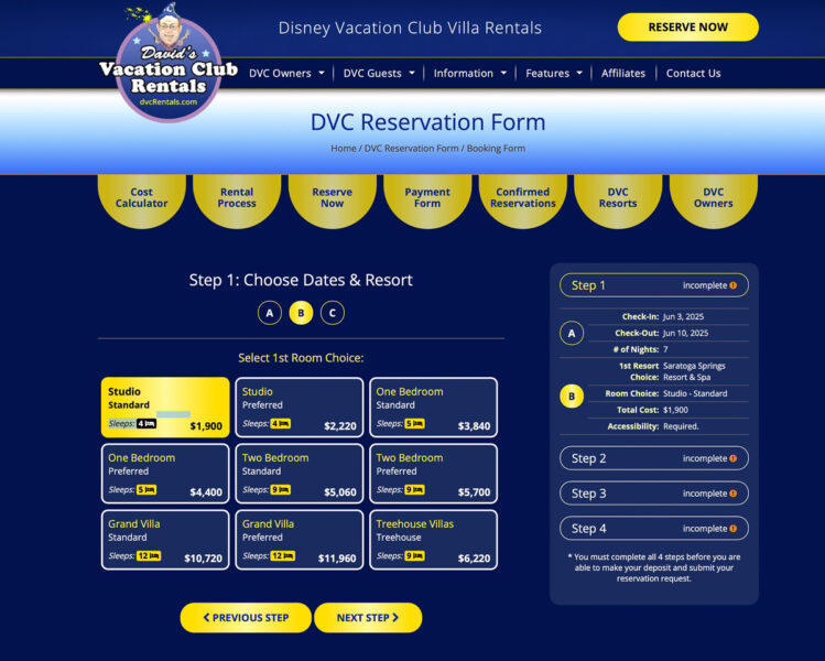 David's DVC Rentals Prices