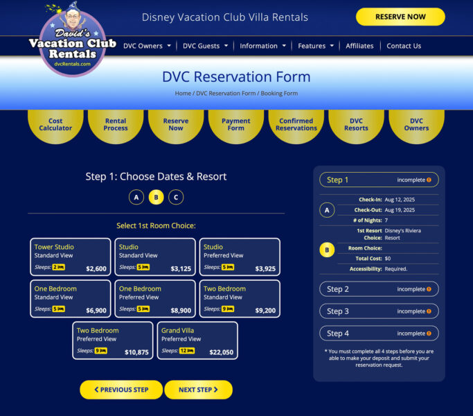 David's DVC Rentals Prices