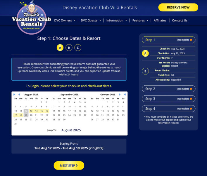 David's DVC Rentals Check dates