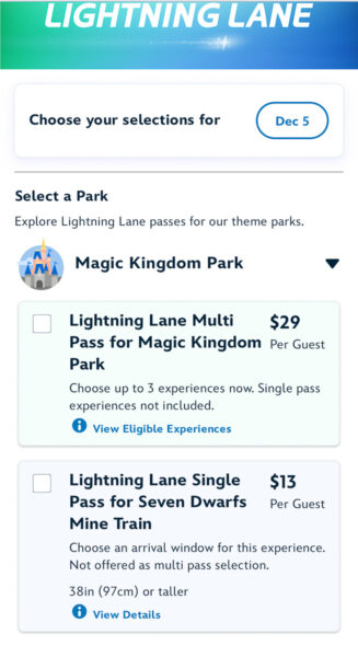 Lightning Lane Multi Pass Magic Kingdom prices