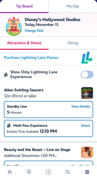 Hollywood Studios Lightning Lane selections