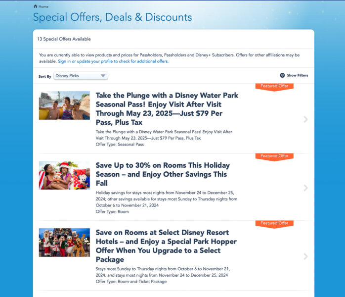 WDW vacation offers