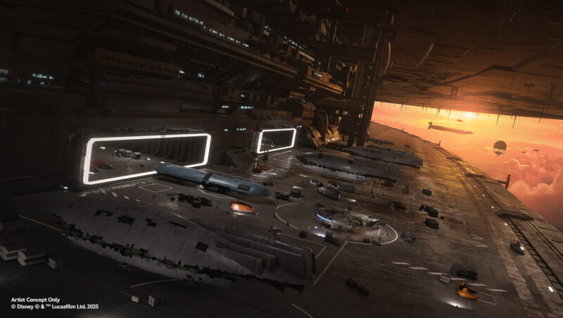 Millennium Falcon Smugglers Run Mandalorian concept art