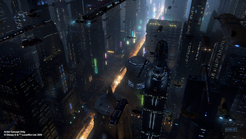 Millennium Falcon Smugglers Run Mandalorian concept art