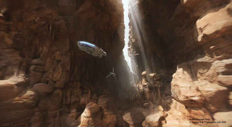 Millennium Falcon Smugglers Run Mandalorian concept art