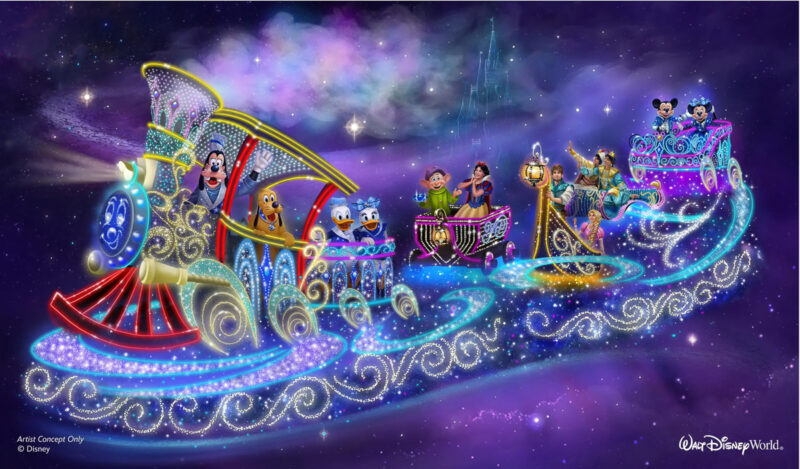 character float on Disney Starlight nighttime parade Magic Kingdom