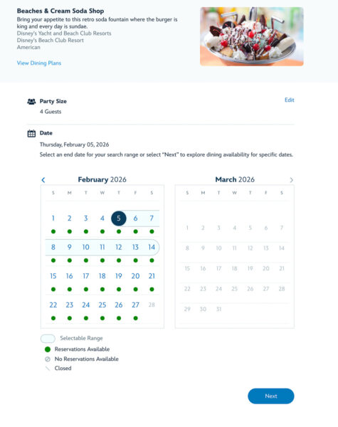 WDW Dining Reservation calendar