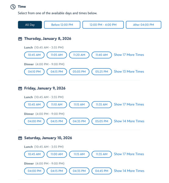 WDW Dining Reservation choosing times