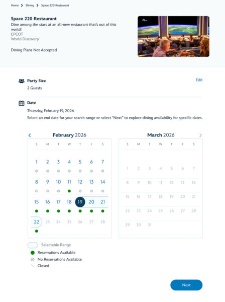 getting reservations at Space 220