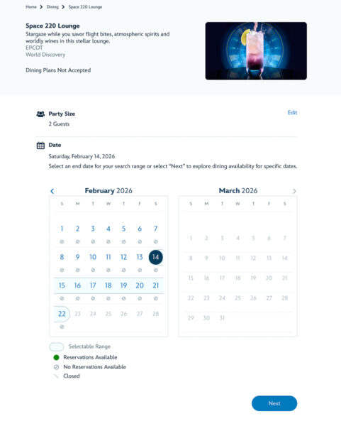 getting reservations at Space 220 Lounge