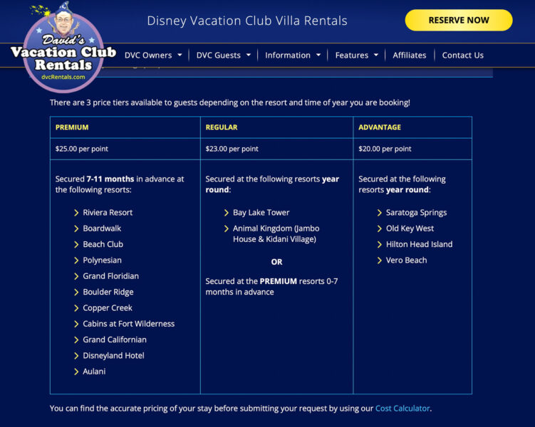 David's Vacation Club Rentals pricing