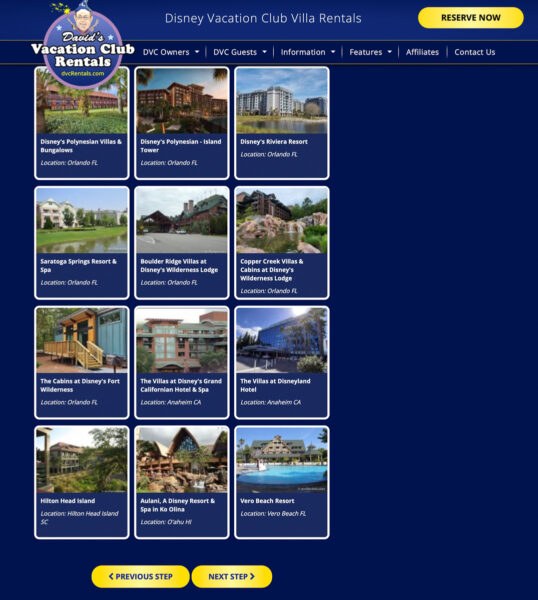 David's Vacation Club Rentals resorts choice