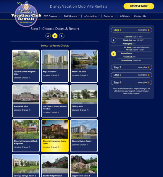 David's Vacation Club Rentals choose resort