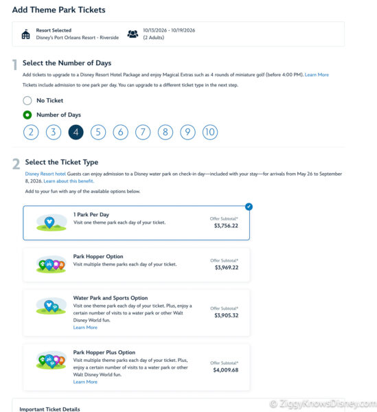 Booking Disney World trip adding park days