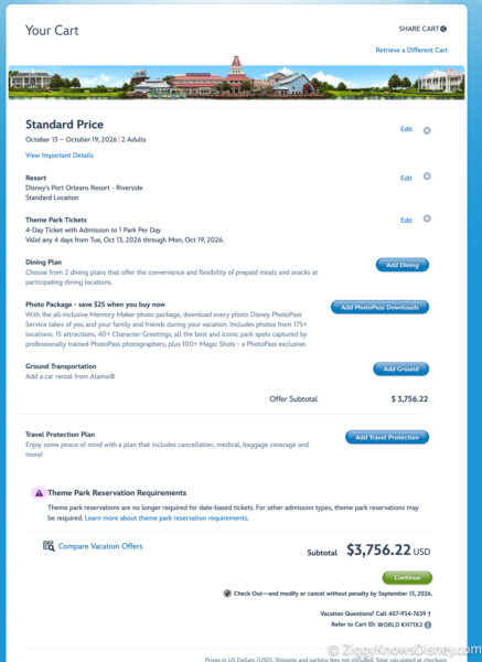 Booking Disney World trip final price